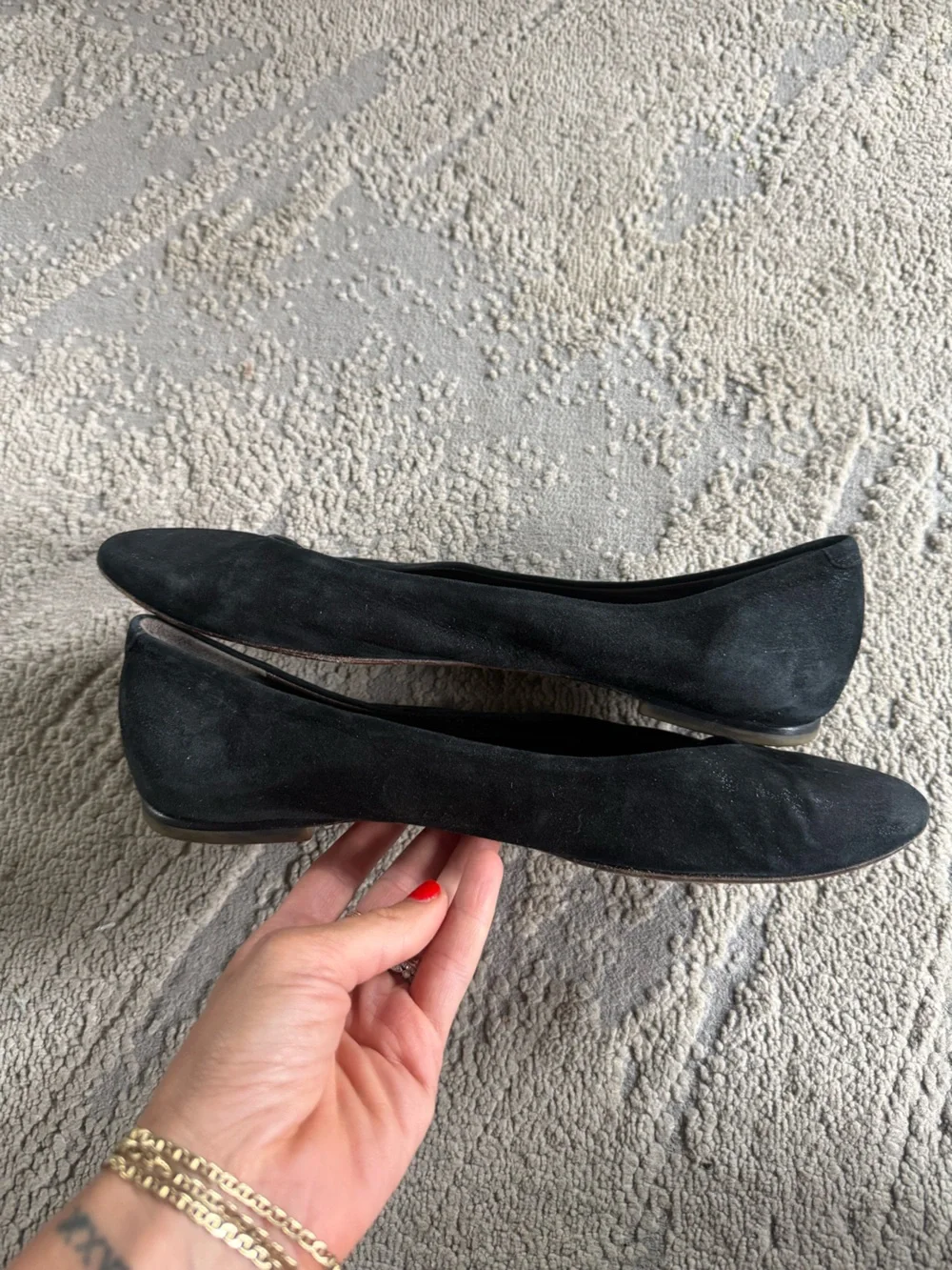 AGL Black Suede leather Pointed Ballet Flats almond toe shimmer 40 / 10